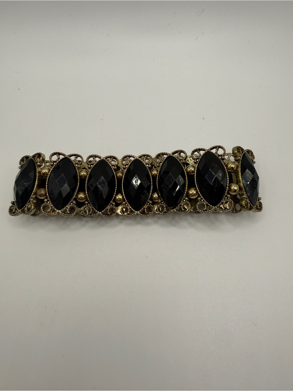 Vintage-Inspired Black and Gold Marquise Stone Bracelet